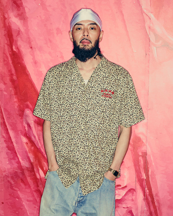 LEOPARD HWC OPEN COLLARED S/S SHIRT GRAY