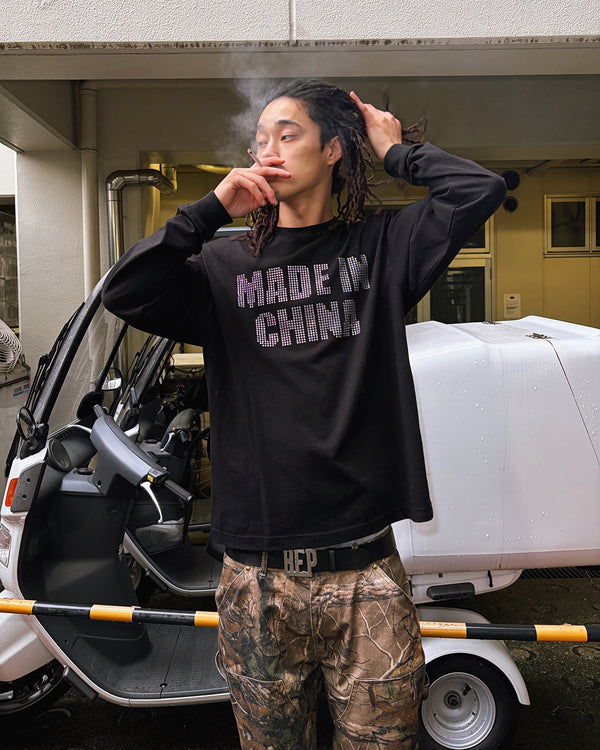 MADE IN CHINA RHINESTONE L/S TEE BLACK