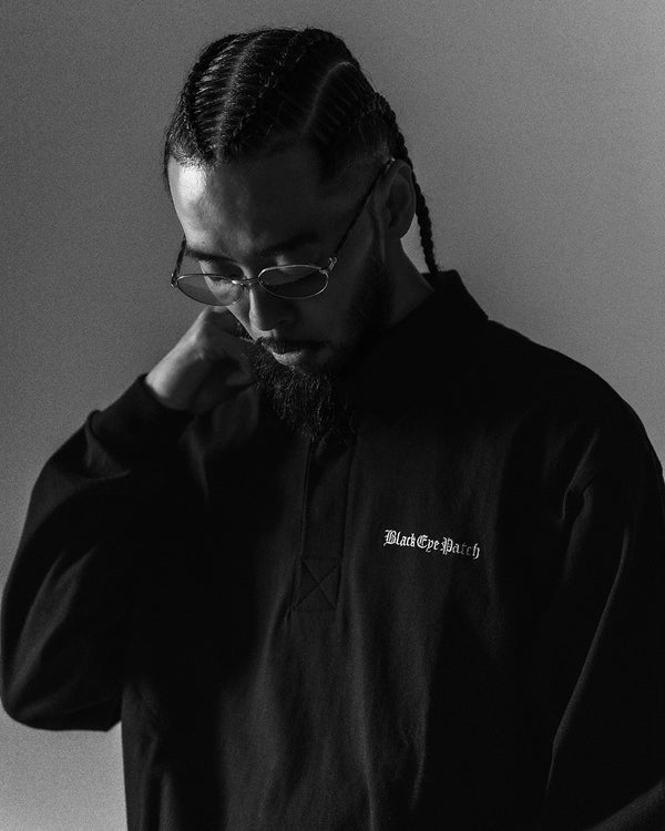 OE LOGO CORDUROY COLLARED RUGBY SHIRT BLACK