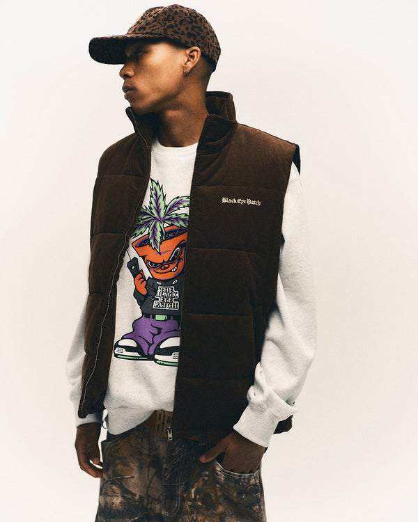 OE LOGO CORDUROY PUFFER VEST BLACK