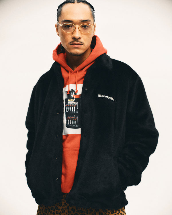 OE LOGO FAUX FUR COACH JACKET BLACK