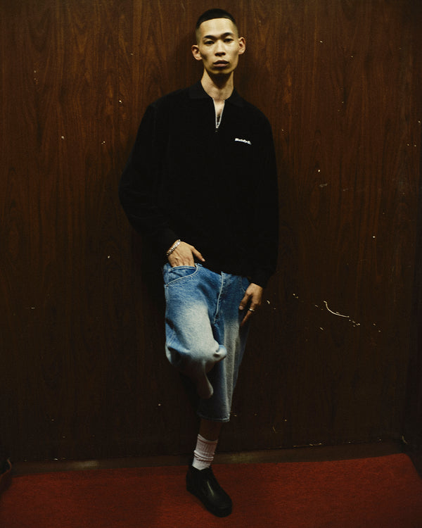 OE LOGO HALF ZIP VELOUR SHIRT BLACK