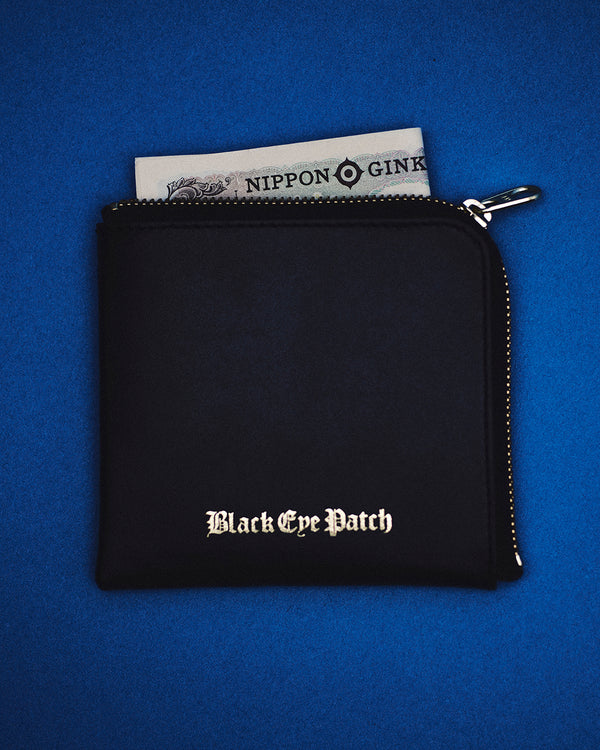 OE LOGO LEATHER ZIP WALLET BLACK