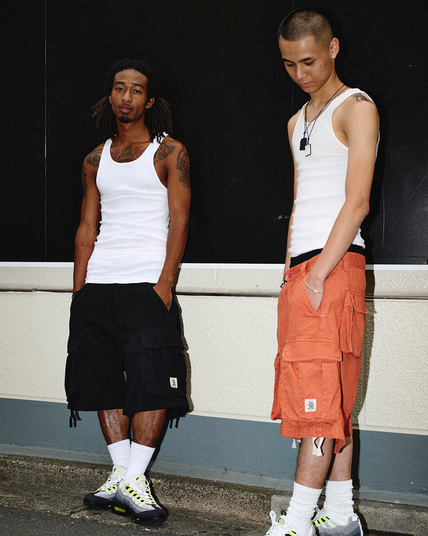 OG LABEL WASHED CARGO BAGGY SHORTS APRICOT
