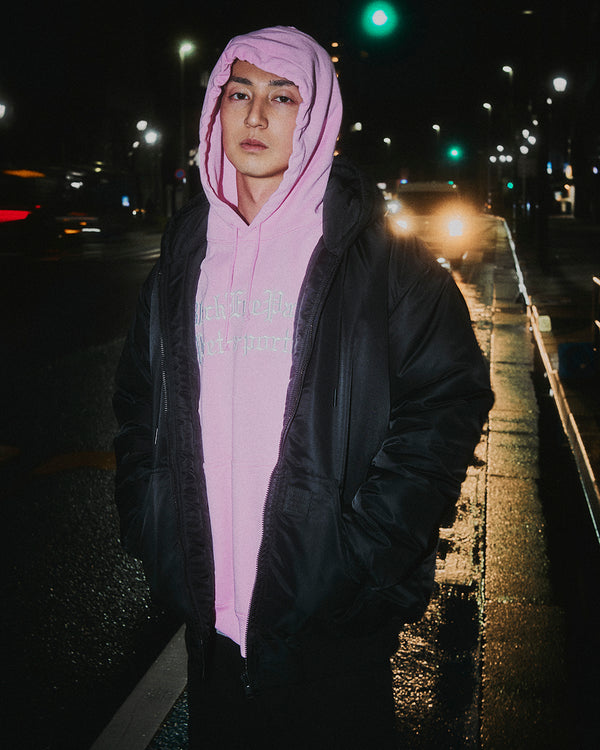 OG LEATHER PATCHED NYLON HOODED JACKET BLACK