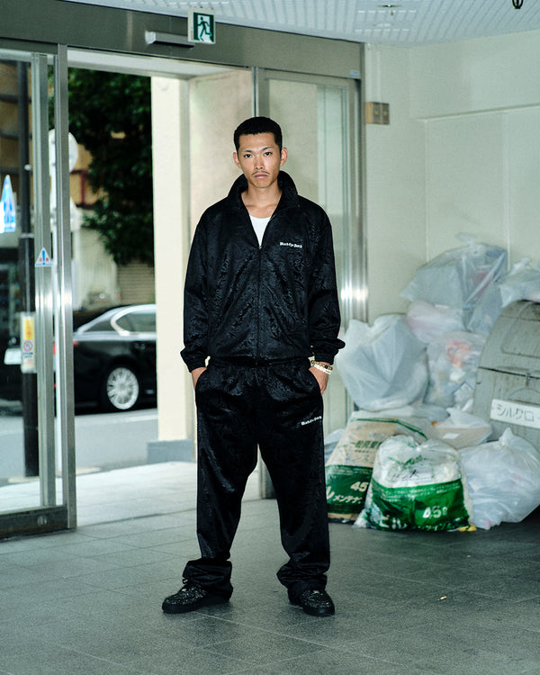 PAISLEY EMBOSSED TRACK PANTS BLACK