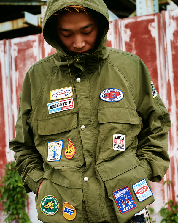 Patched Logos Nylon Mountain Jacket, Olive