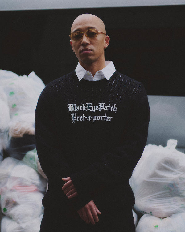 PRET-A-PORTER KNIT CREW SWEATER BLACK