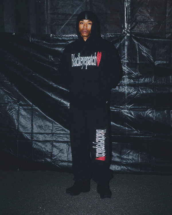 RHINESTONED HEARTBREAK LOGO HOODIE BLACK