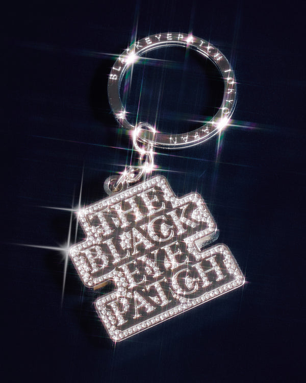 RHINESTONED OG LABEL PLATED KEYCHAIN SILVER