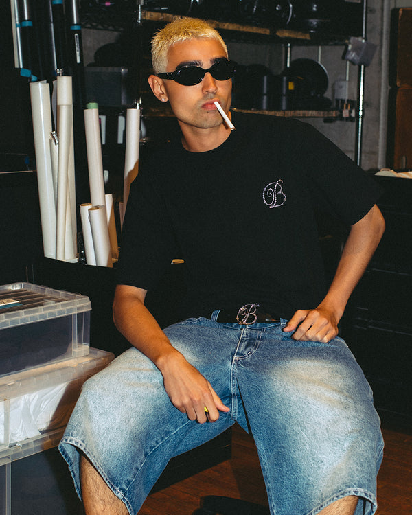 Rhinestone B Emblem Tee (Black)