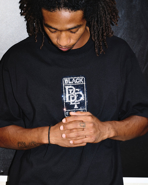 RHINESTONE DOUBLE R LOGO TEE BLACK