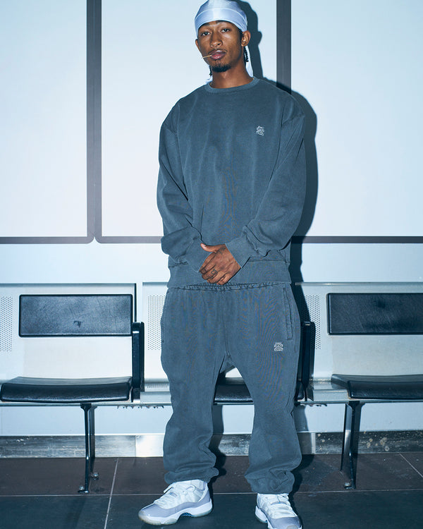 SMALL OG LABEL PIGMENT DYDED SWEAT PANTS BLACK
