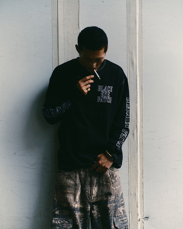 STENCIL LOGO HENLEY NECK L/S TEE BLACK