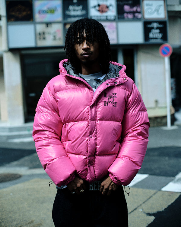 STENCIL LOGO HOODED DOWN JACKET PINK