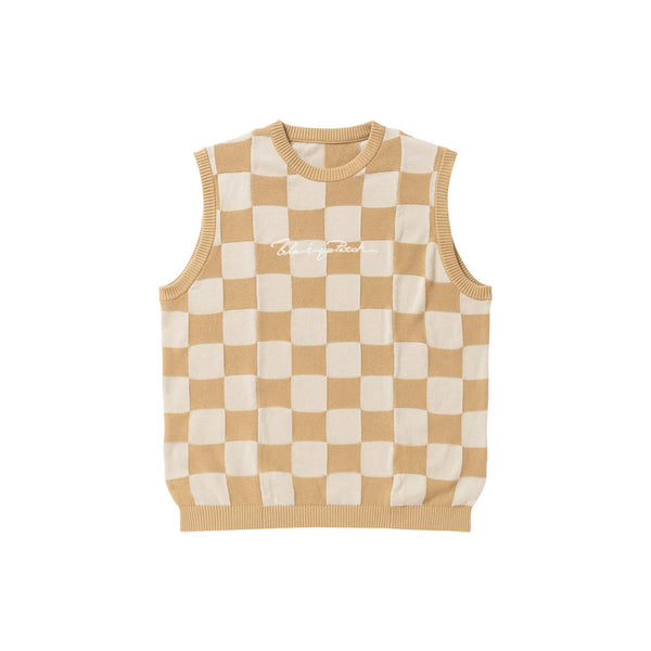 Sports Script Checkered Knit Vest, Beige