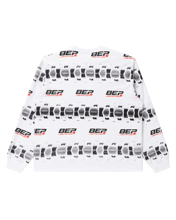 BEP Jeans Tire Bordered Crew Sweatshirt, White